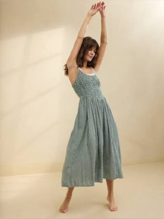 aerie Dresses & Skirts - Aerie At The Barre Dark Green White Gingham Midi Dress
